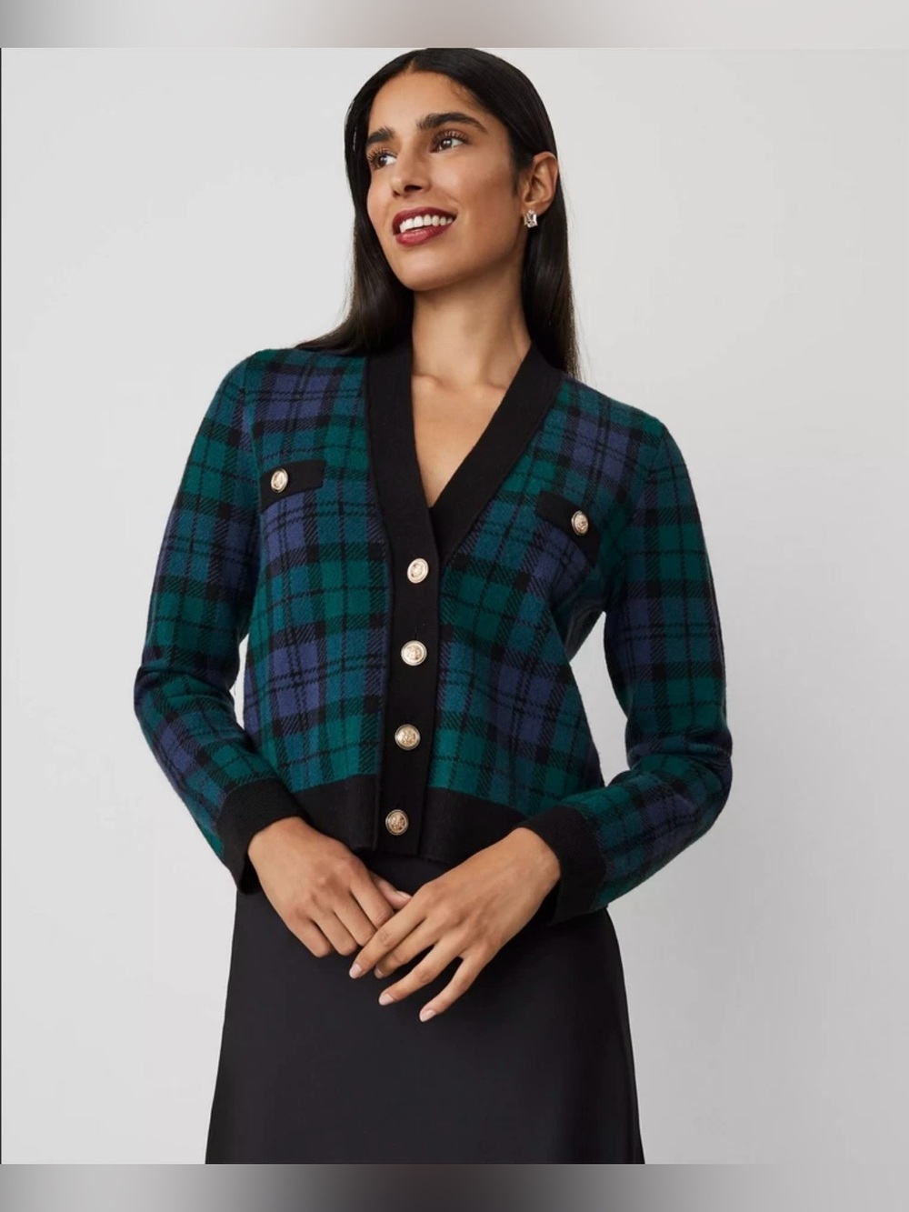 Ann Taylor Blackwatch Plaid Cardigan Preppy Grandpa Country Club Academia - Picture 2 of 10
